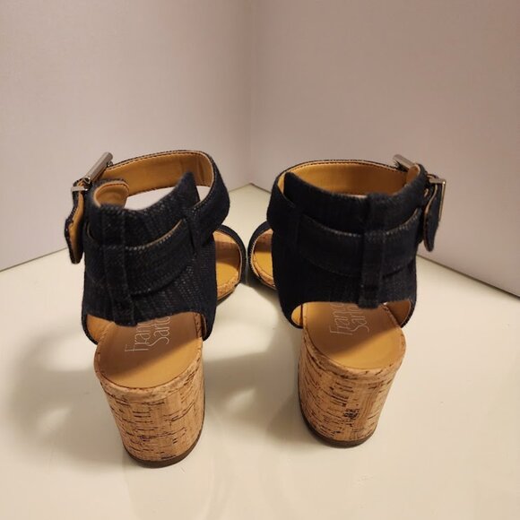 Franco Sarto Melody Blue Denim Cork Block Heel Sandals Ankle Strap Size 8 - Picture 4 of 5